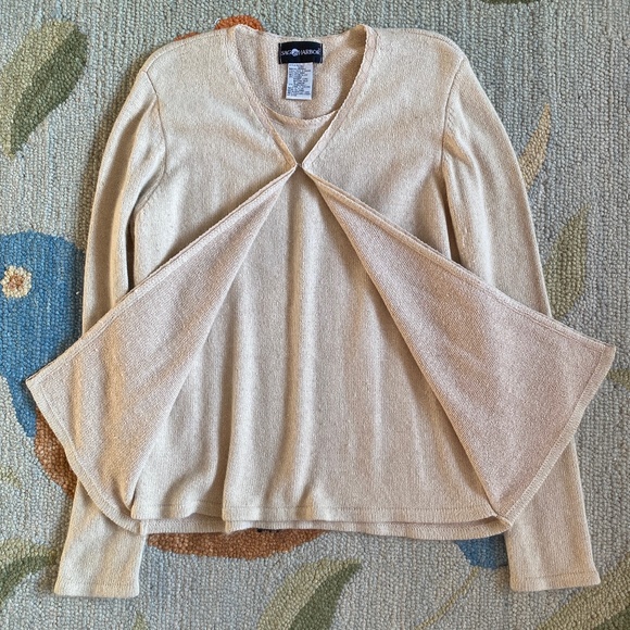 Sag Harbor I Ecru Silk Blend Pullover Two-Fer Sweater - Picture 7 of 16